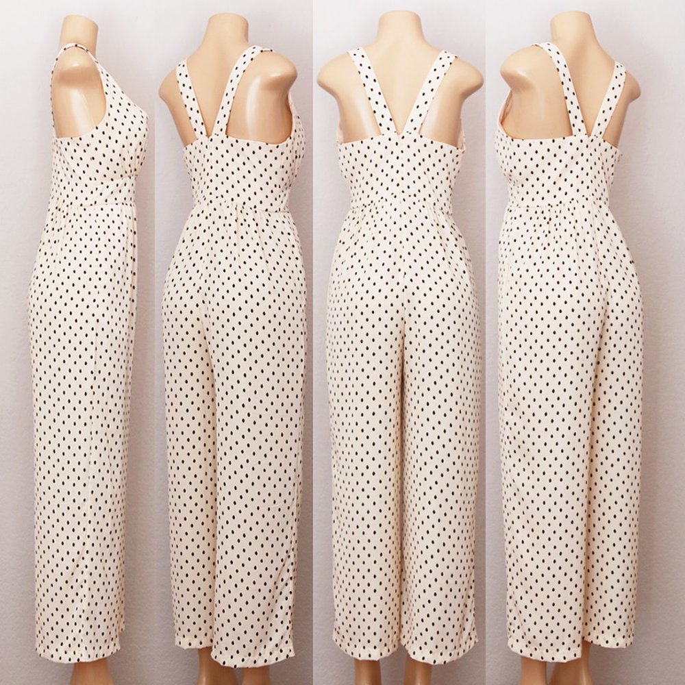 NEW Ivory Polka Dot Buttons Pocket Crop Jumpsuit - Picture 9 of 10